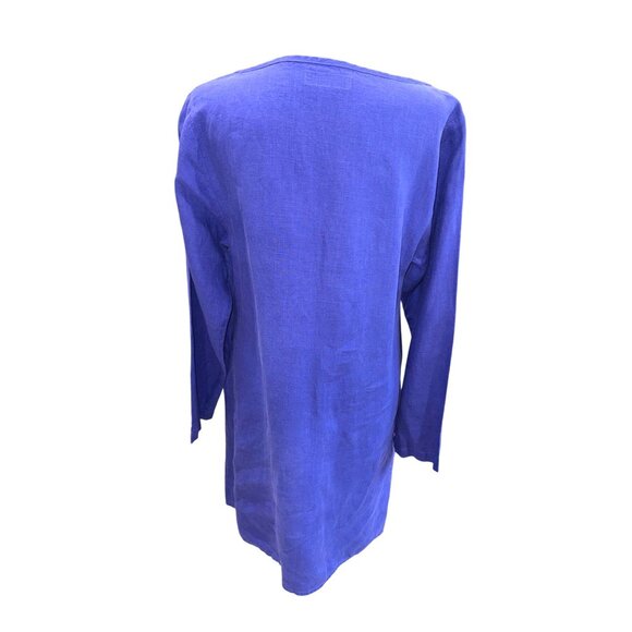 Flax Long Sleeve Blue/Lilac Linen Tunic Dress Sz S Sustainable Minimalist Artsy - Picture 2 of 10